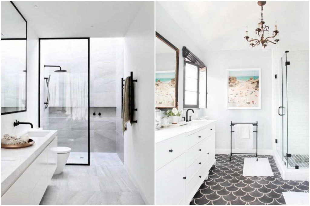 Classic bathroom fitting and tiling in white